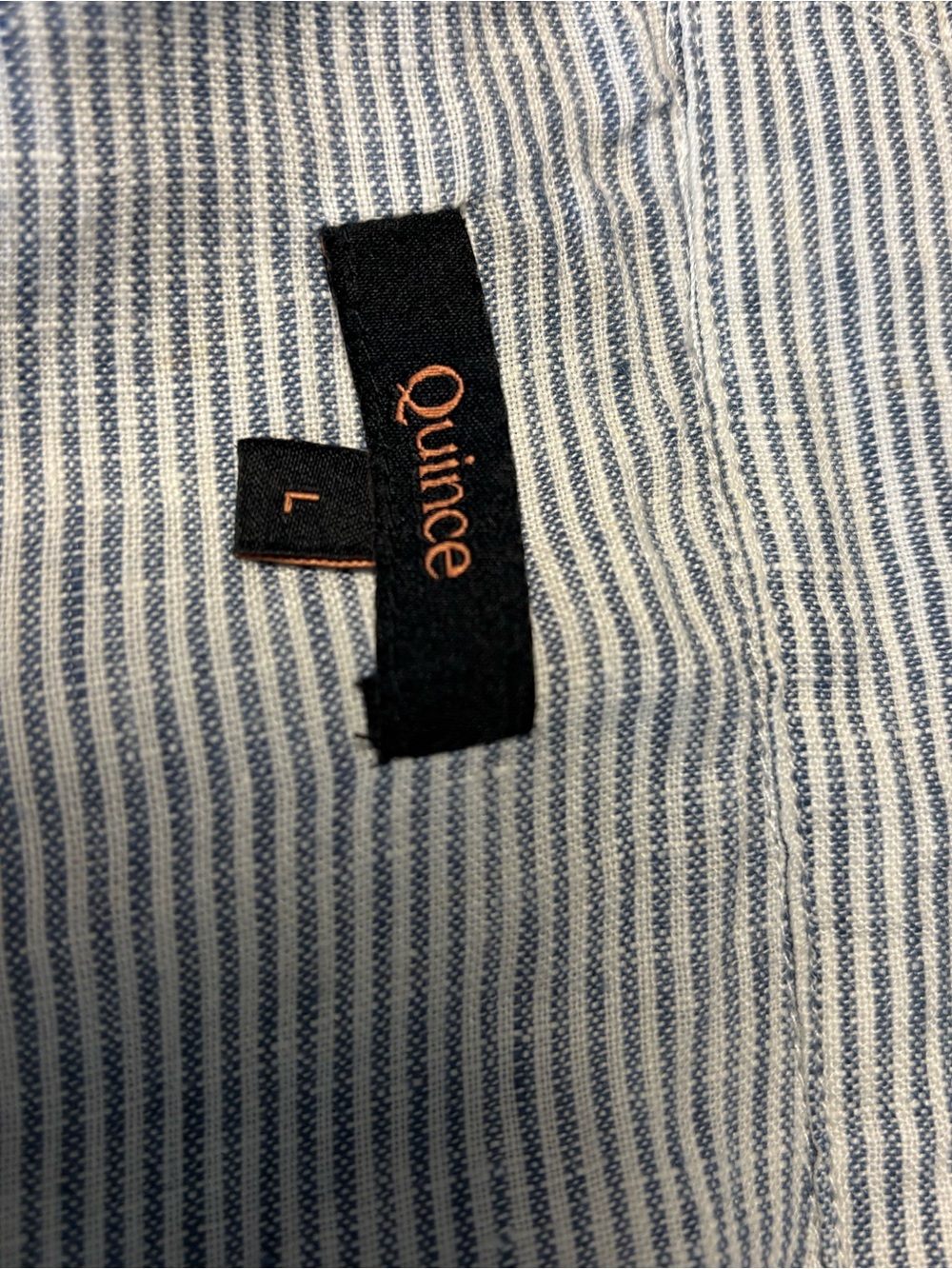 Quince Linen Blue and White Pinstriped Button Up Shirt - Picture 2 of 5